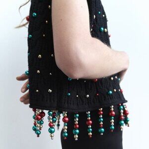NWT FESTIVE PEARL FRINGED KNIT VEST